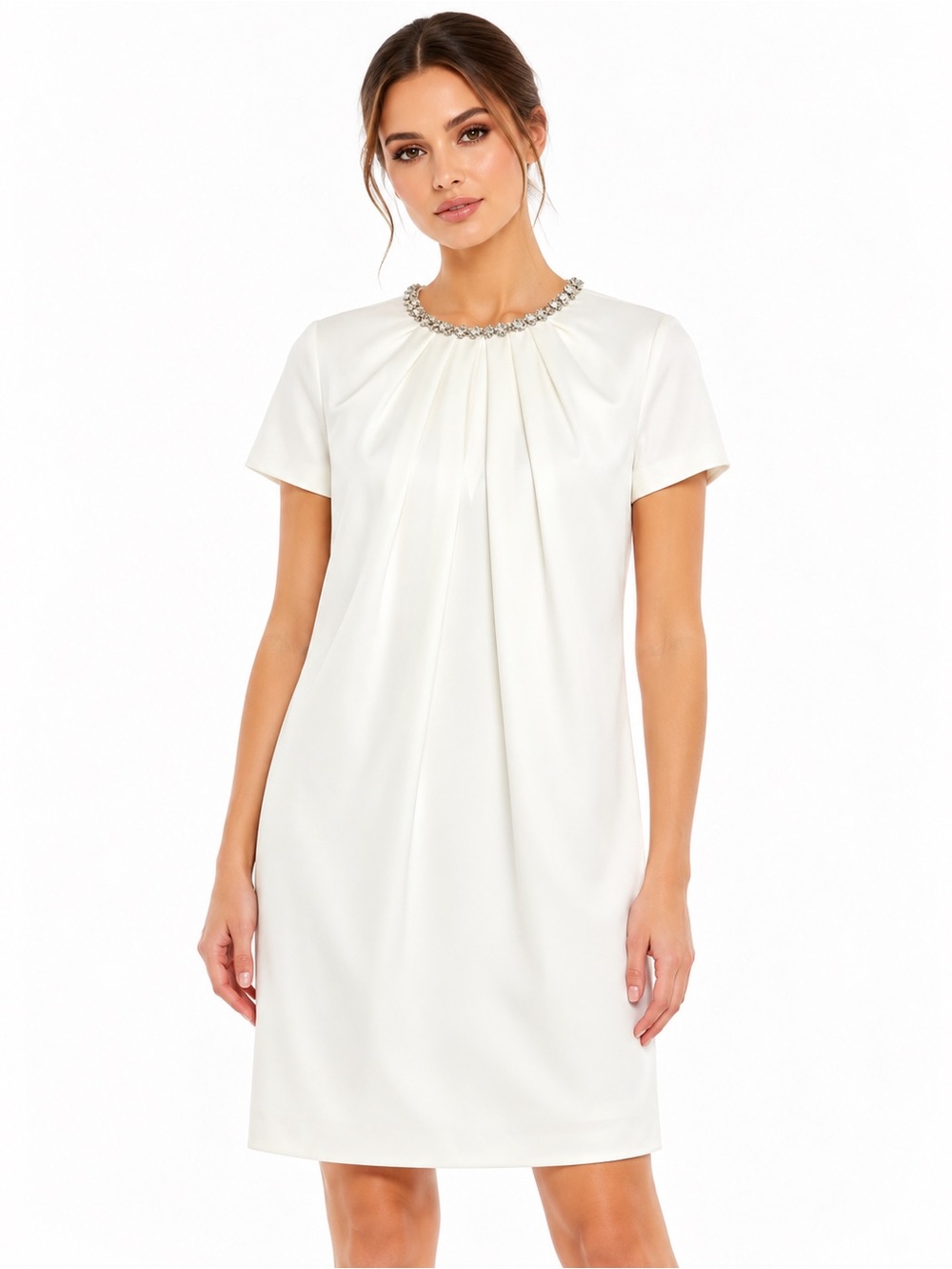NWT Mac Duggal 55698 Rhinestone Neck Short Dress White Bride Cocktail Size 6